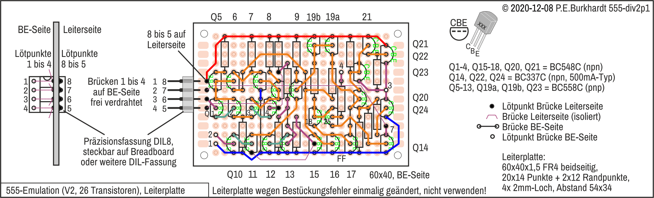 555-Emulation mit 26 Transistoren, PCB