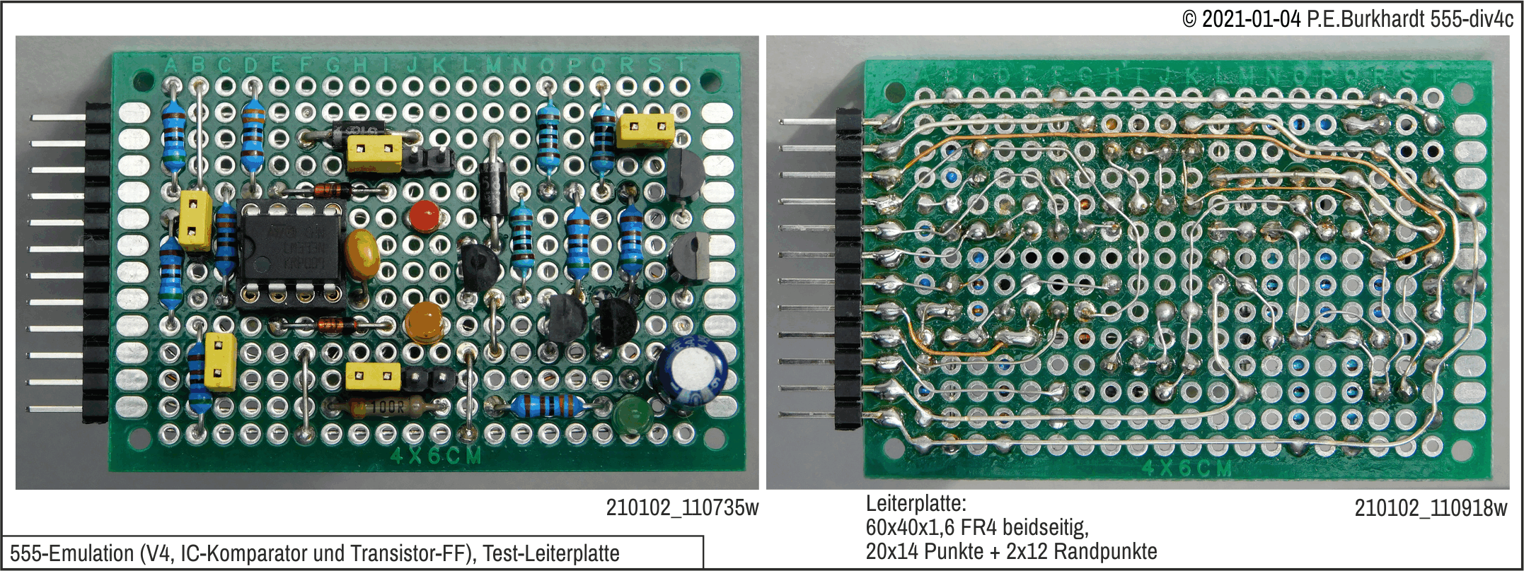 555-Emulation mit IC-Komparator und Transistor-FF, PCB